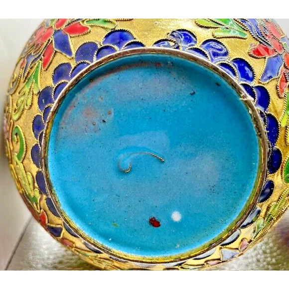 Vintage Cloisonne Floral Vases (Set of 2 Vases) 7.5" x 4.5" - Picture 8 of 11